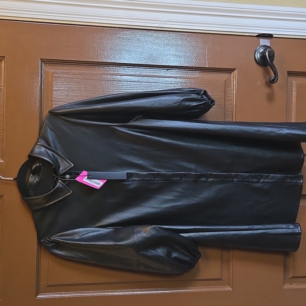 Dolce Cabo-Vegan leather Blk tunic dress with 3/4 sleeves Sz XS NWT.